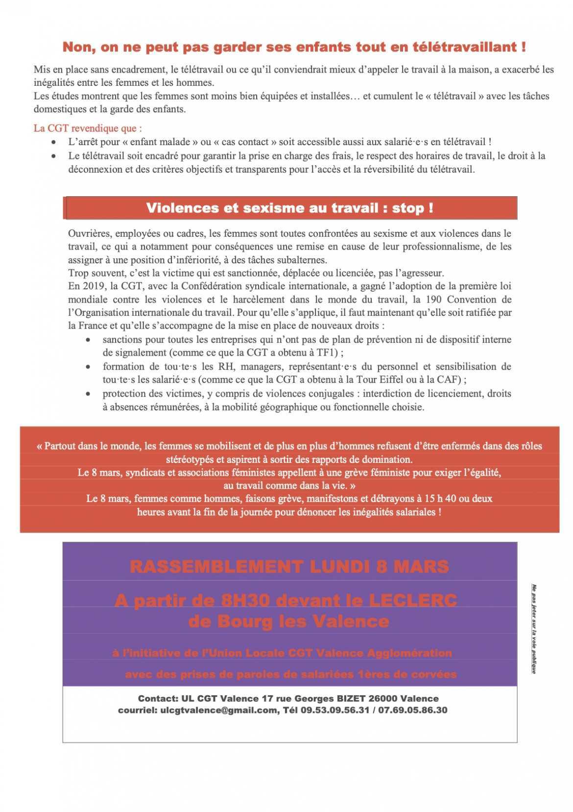 8h30 Bourg-lès-Valence devant le centre Leclerc - Journée internationale de lutte pour les droits des femmes