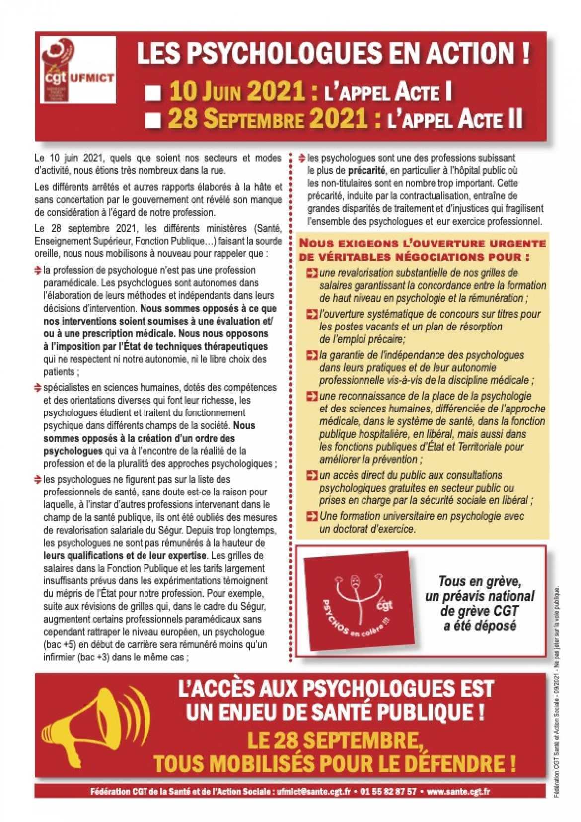 Tract - Psychologues en action le 28 septembre 2021