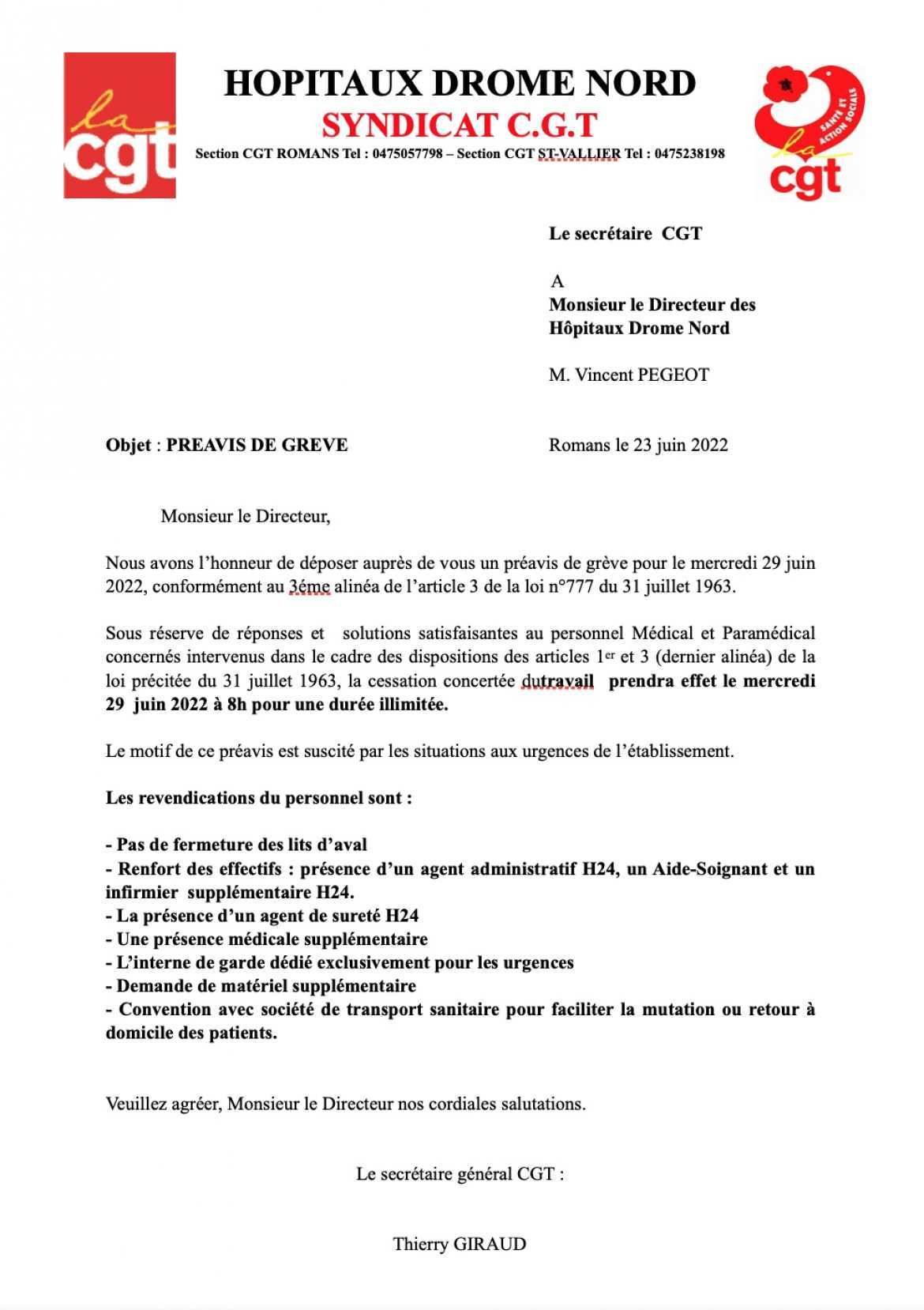 Préavis grève illimitée - Urgences HDN