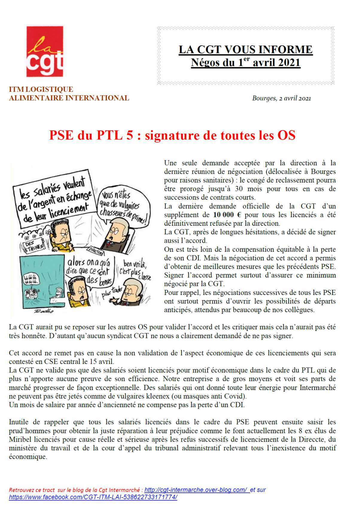 ITM Logistique Alimentaire International - Négociaion du 1er avril 2021