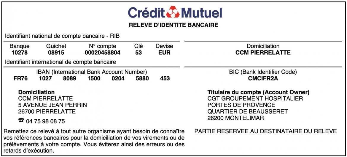 RIB - Caisse de Solidarité CGT-GHPP