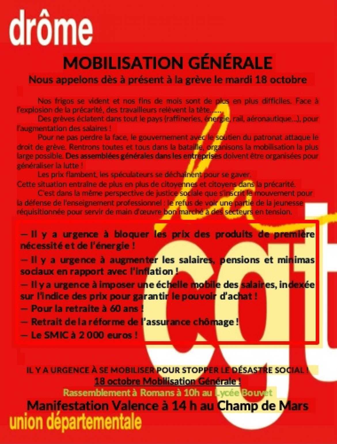 Appel à la grève et aux actions
