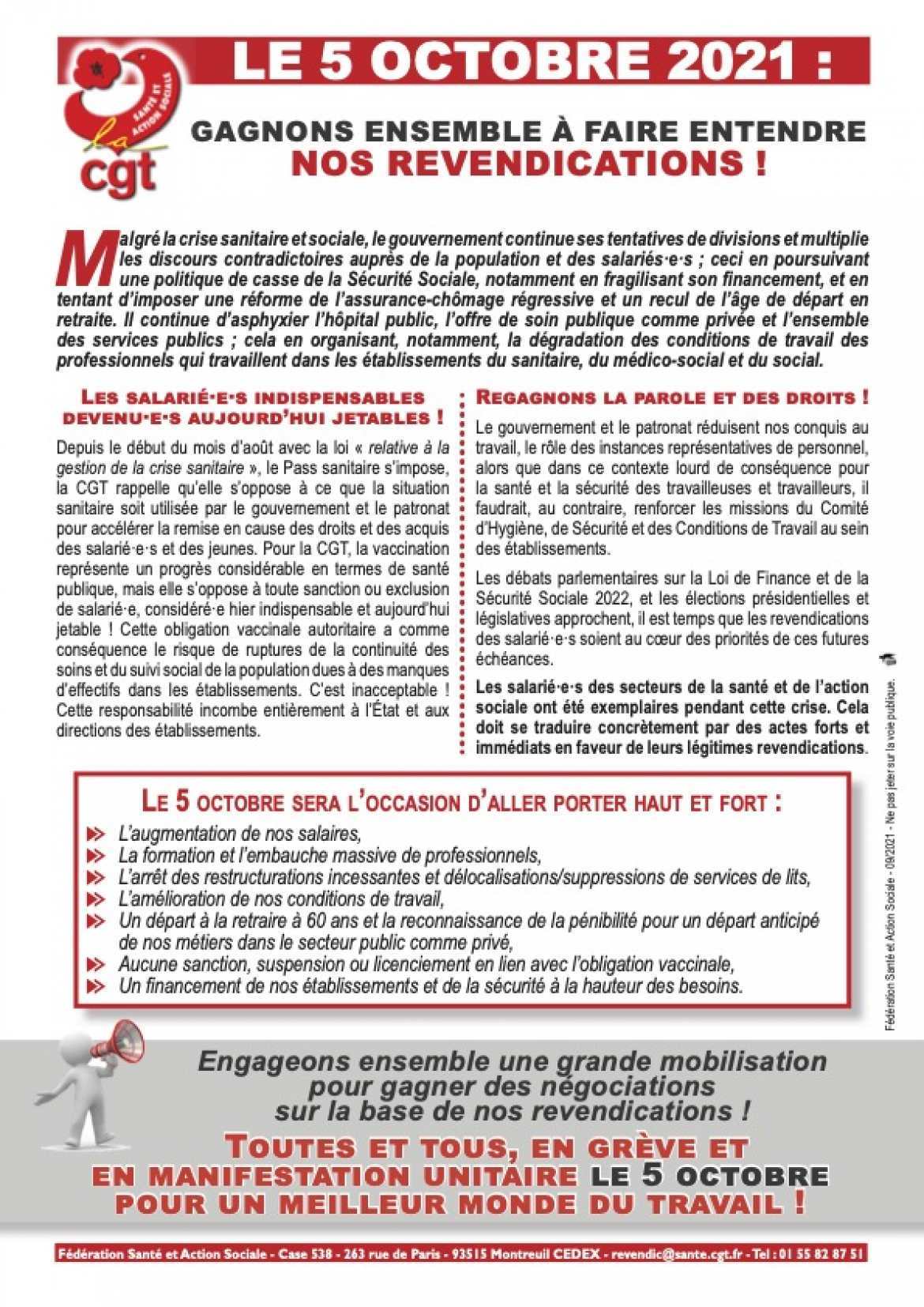 Tract fédéral Santé et action sociale - 5 octobre